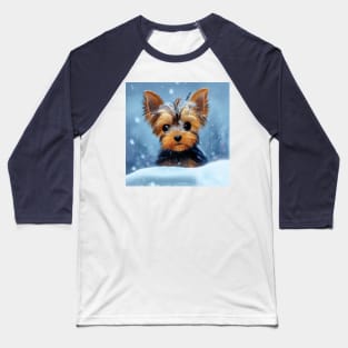 Adorable Yorkshire Terrier Puppy Dog in the Snow Baseball T-Shirt